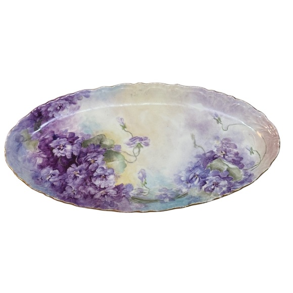 Beautiful Purple Lilac Hand painted floral Oval plate - Picture 1 of 13